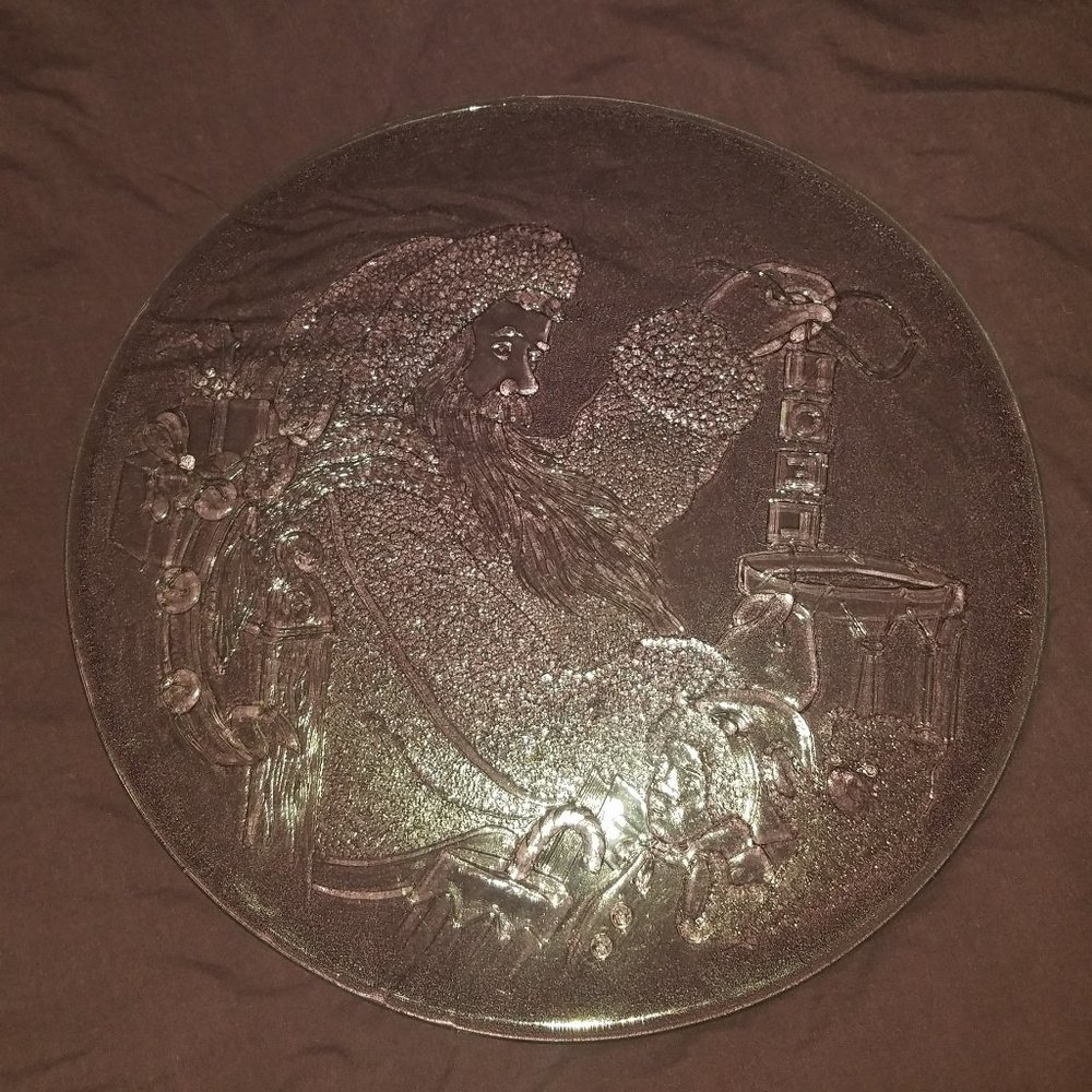 Vintage 1980's Clear / Opaque Santa Claus Glass Christmas Dish VVG Condition